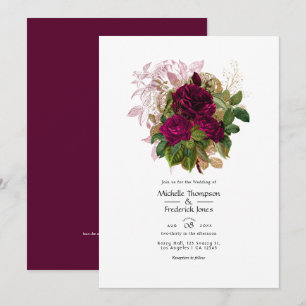 Blush Burgundy Gold Shabby Floral Wedding QR Code Invitation