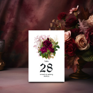 Blush Burgundy Gold Shabby Wedding Table Number