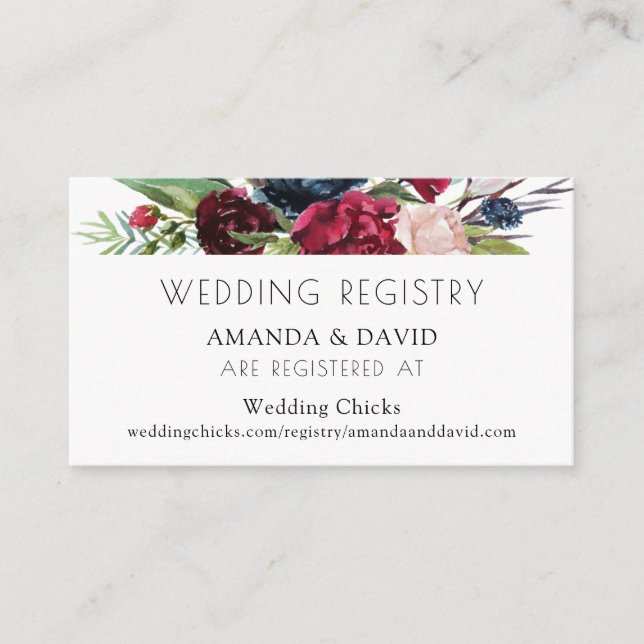 Blush Burgundy Navy Floral Fall Wedding Registry Enclosure Card (Front)