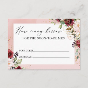 Blush burgundy pink floral How many kisses card
