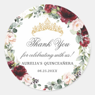 Blush Burgundy Quinceañera Thank You Favour  Classic Round Sticker