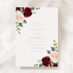 Blush & Burgundy Red Floral Elegance Wedding Invitation