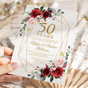 Blush & Burgundy Rose 50th Wedding Anniversary Invitation