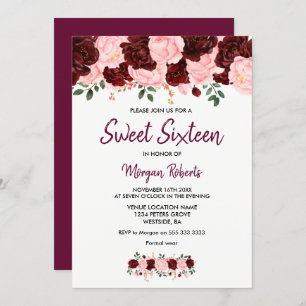 Blush Burgundy Rose Sweet 16 Script Invite
