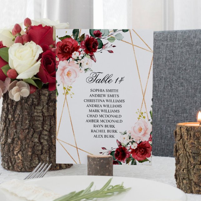 Blush & Burgundy Rose Wedding Seating Chart Cards (Creator Uploaded)