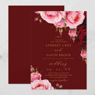 Blush Burgundy Roses Florals Wedding Invitation