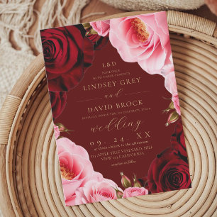 Blush Burgundy  Roses Florals Wedding  Invitation