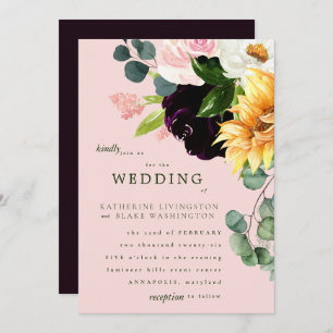 Blush & Burgundy Sunflower Wedding Invitation