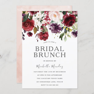 Blush Burgundy Watercolor Bridal Shower Brunch Invitation