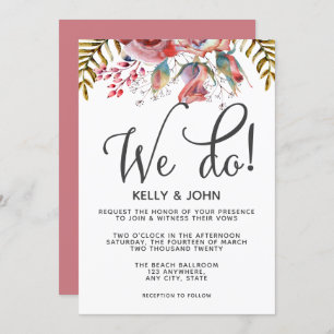 Blush Burgundy Watercolor Floral Wedding Invitation