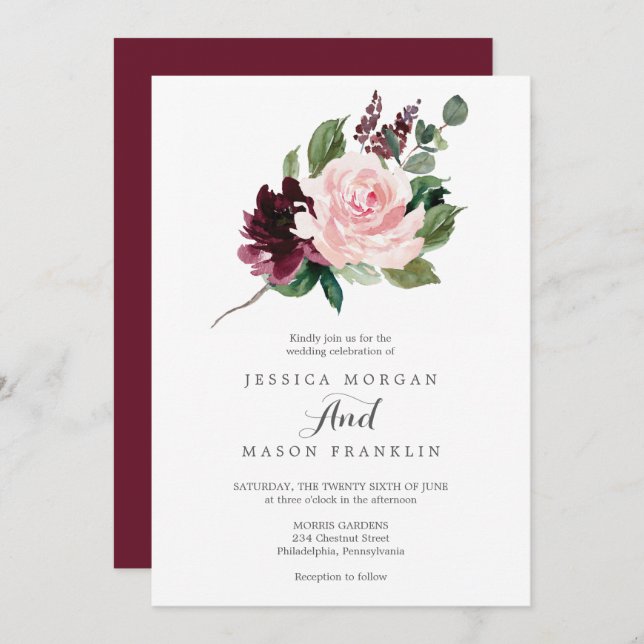 Blush Burgundy Wedding Invitation (Front/Back)