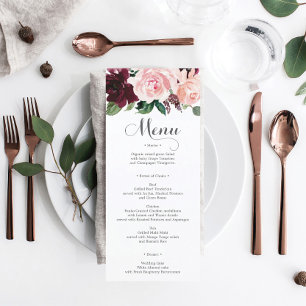 Blush Burgundy Wedding Menu or Bridal Shower Menu