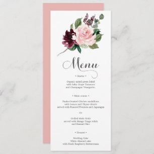 Blush Burgundy Wedding Menu or Bridal Shower Menu Invitation