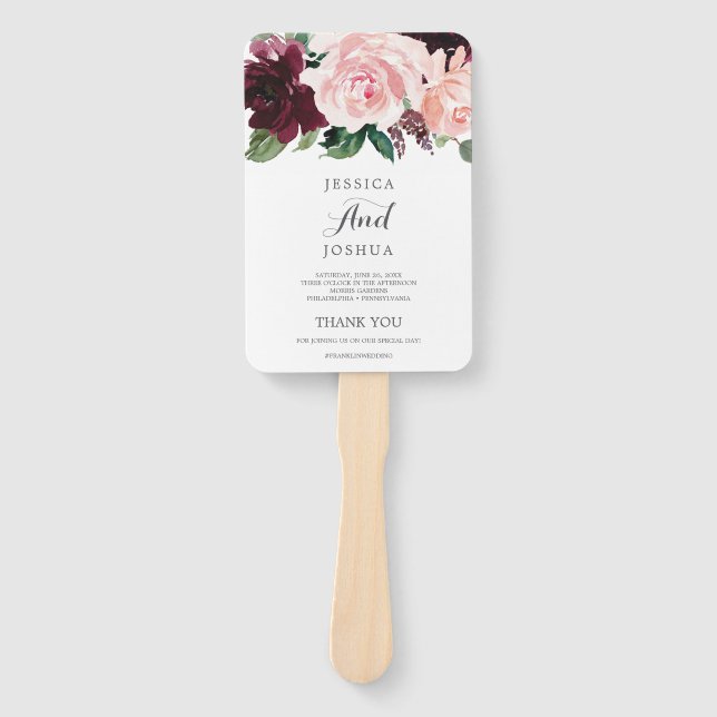 Blush Burgundy Wedding Program Fan (Front)