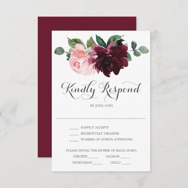 Blush Burgundy Wedding RSVP Card (Front/Back)