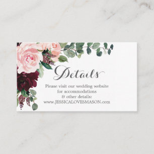 Blush Burgundy Wedding Website Insert Card