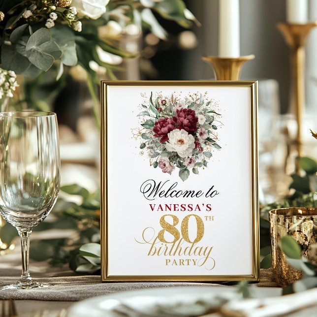 Blush Burgundy Welcome 80th Birthday Poster (Blush Burgundy Welcome 80th Birthday Poster)