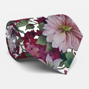 Blush Burgundy White Floral Wedding Tie
