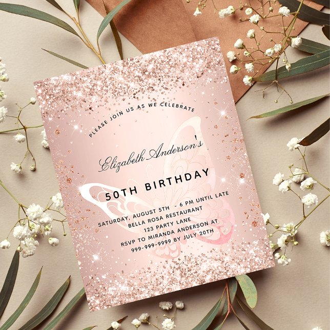 Blush butterfly birthday invitation (Creator Uploaded)