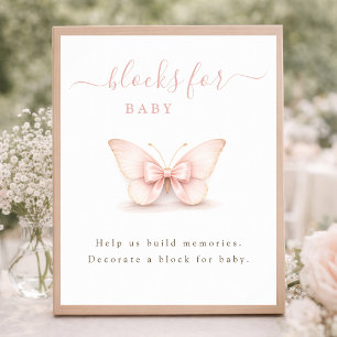 Blush Butterfly Bow Neutral Shower Blocks for Baby Poster
