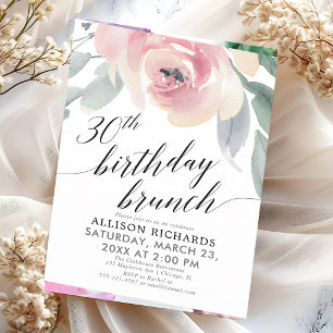Blush Calligraphy 30th Birthday Brunch Invitation