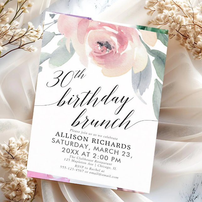 Blush Calligraphy 30th Birthday Brunch Invitation (Creator Uploaded)