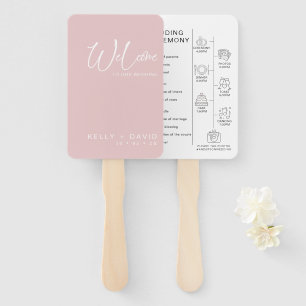 Blush Calligraphy Pictograms Wedding Program  Hand Fan