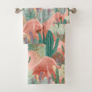 Blush Canyon Desert Bloom Watercolor Scene Bath Towel Set