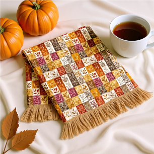 Blush & Caramel Autumn Floral Plaid Fleece Blanket