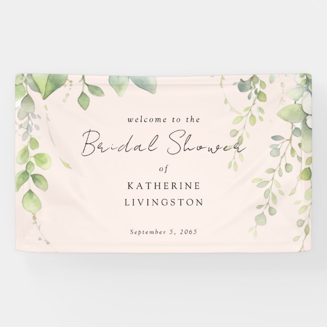 Blush Cascading Foliage Bridal Shower Welcome Banner (Horizontal)
