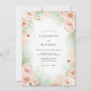 Blush Celadon Blossom Wedding Invitation