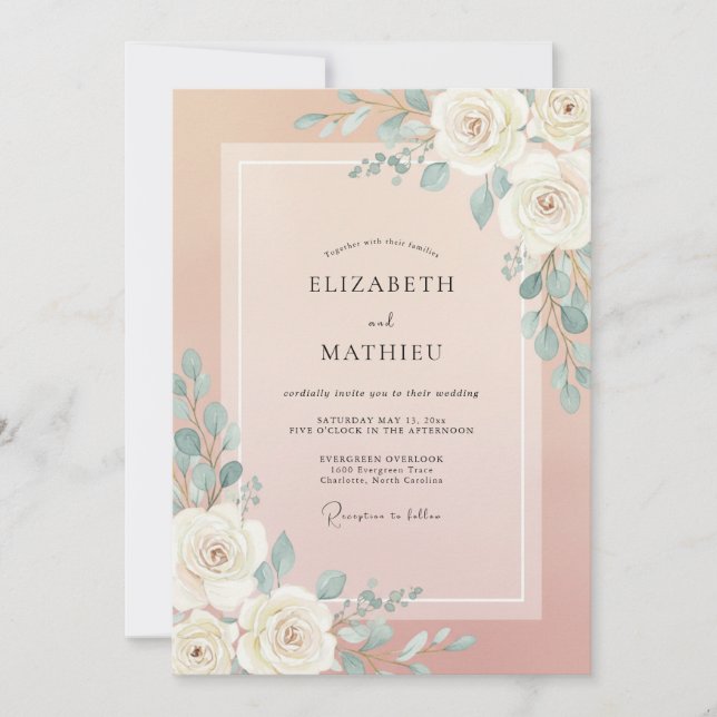 Blush Celadon Eucalyptus Wedding Invitation (Front)