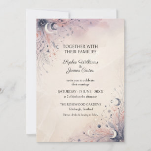 Blush Celestial Moon Stars Wedding Invitation