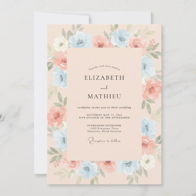 Blush Cerulean Blossom Wedding Invitation (Front)