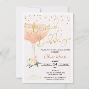 Blush Champagne Brunch Bubbly Bridal Shower Invitation