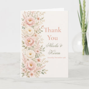 Blush & Champagne Floral Wedding Thank You Card