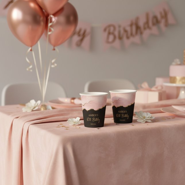 Blush Champagne Gold Glitter Abstract Watercolor Paper Cups (Creator Uploaded)