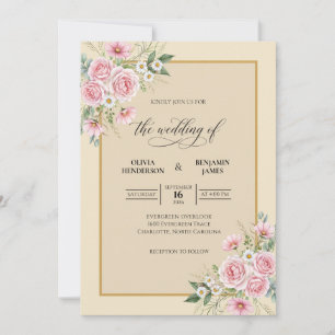 Blush Champagne Peach Leaf Wedding Invitation