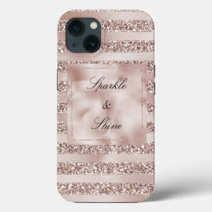 Blush Champagne Pink Glitter Glam Stripes   iPhone 13 Case