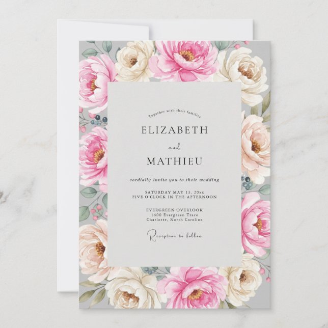 Blush Champagne Ranunculus Eucalyptus Wedding Invitation (Front)