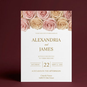 Blush & Champagne Roses Wedding Invitation
