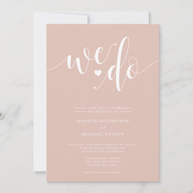 Blush Champagne We Do Wedding Invitation (Front)