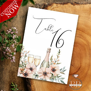 Blush Champagne & Wildflower Watercolor Table Number