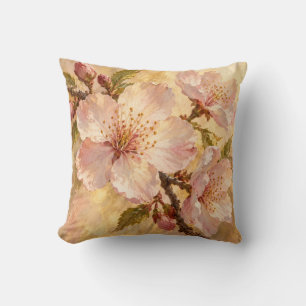 Blush Cherry Blossom Cream Botanical Painting Cushion
