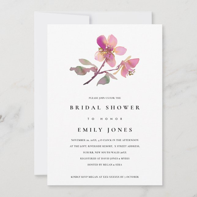 BLUSH CHERRY BLOSSOM FLORAL BRIDAL SHOWER INVITE (Front)
