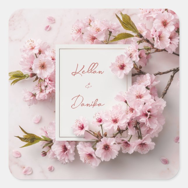 Blush Cherry Blossom Wedding  Square Sticker (Front)