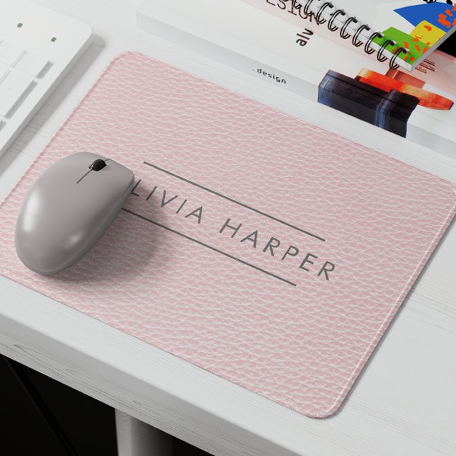 Blush Chic | Minimal Leather Look Mouse Pad (Custom Monogram Faux Leather Texture Mousepad: Personalized Elegance for Your Workspace")