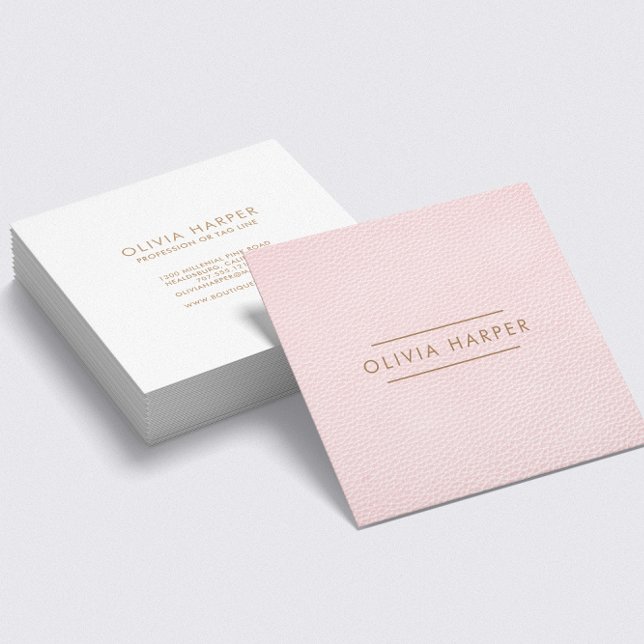 Blush Chic | Minimal Leather Look Square Business Card (Creator Uploaded)