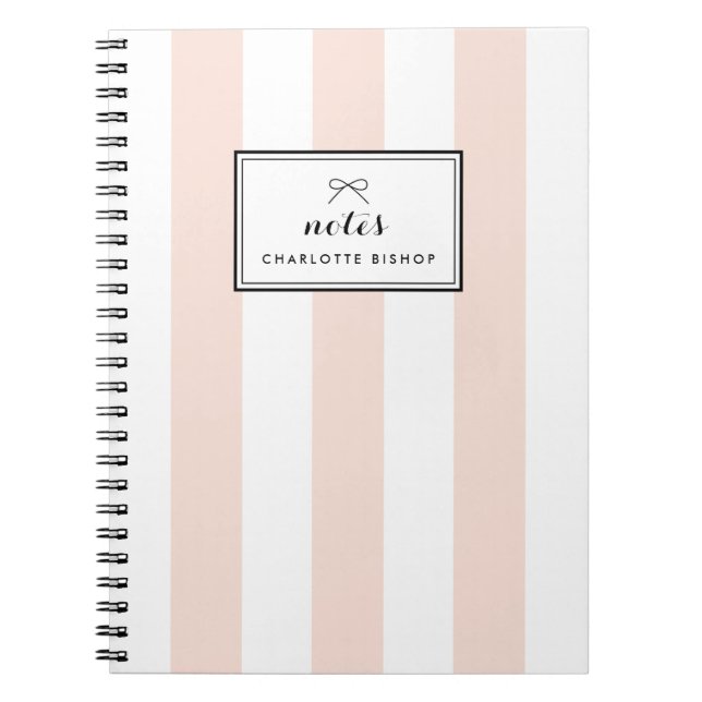 Blush Chic Vertical Stripes Personalised Notebook (Front)