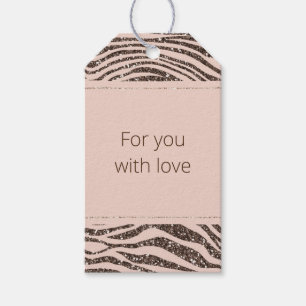 Blush Chocolate Brown Cream Zebra Glitter Gift Tags